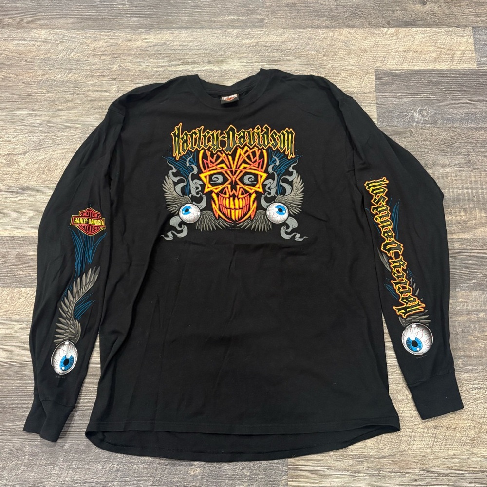 Vintage Harley-Davidson "Flying I-Ball" Skull & Wings Long-Sleeve Shirt